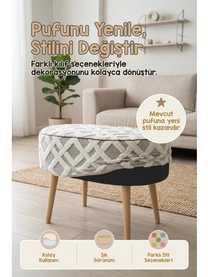 Hamur Yıkanabilir Puf Tabure Kılıfı Tak-Çıkar-Değiştir-Yenile Orta Sehpa Kılıfı 59X37X17 Mila Gri