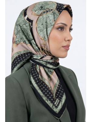 Hadiora Kadın Yeşil Siyah Soyut Desenli Organik Soft Pamuk Eşarp