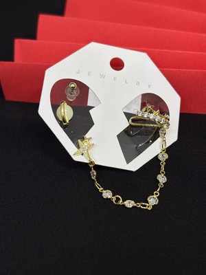 Melisa Takı & Aksesuar 316L Çelik Jewelry Gold Renk 4lü Set Ear Cuff Küpe