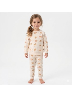 Enza Butik Kız Çocuk %100 Pamuk Yumuşacık Interlok Kumaş Kelebek Desenli Pijama Takımı 3-6 Yaş