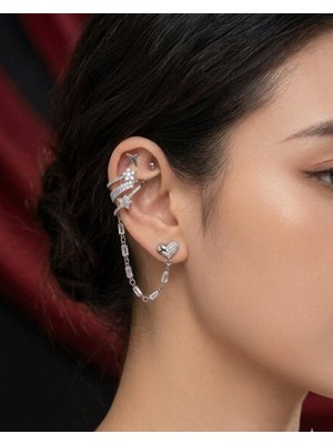 Melisa Takı & Aksesuar 316L Çelik Jewelry Gümüş Renk 4lü Set Ear Cuff Küpe