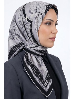 Hadiora Kadın Gri Siyah Soyut Desenli Organik Soft Pamuk Eşarp
