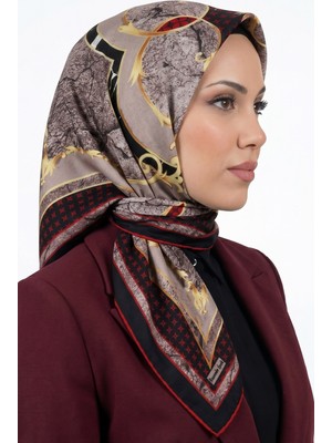 Hadiora Kadın Siyah Vizon Soyut Desenli Organik Soft Pamuk Eşarp