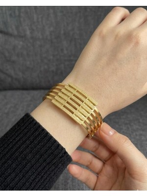 Melisa Takı & Aksesuar 316L Çelik Gold Renk Simli Kelepçe Bileklik