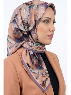 Hadiora Kadın Somon Floral Desenli Organik Soft Pamuk Şal
