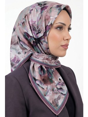 Hadiora Kadın Pudra Mor Floral Desenli Organik Soft Pamuk Şal