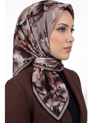 Hadiora Kadın Vizon Acı Kahve Floral Desenli Organik Soft Pamuk Şal
