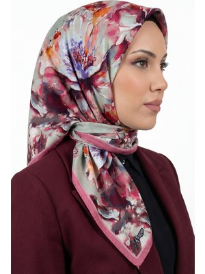 Hadiora Kadın Pembe Floral Desenli Organik Soft Pamuk Şal