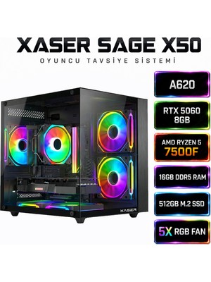 Xaser Sage X50 AMD R5 7500F/A620M/ASUS 8GB GDDR7 RTX5060/512GB M.2/16GB DDR5 Ram Masaüstü Oyuncu Bilgisayarı