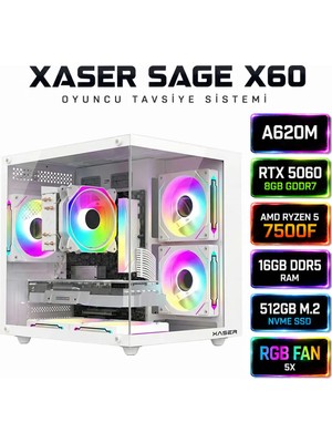 Xaser Sage X60 AMD R5 7500F/A620M/ASUS 8GB RTX5060/512GB M.2/16GB DDR5 Ram Masaüstü Oyuncu Bilgisayarı