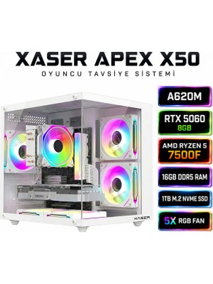 Xaser Apex X50 Ryzen 5 7500F-A620M-/ASUS  Rtx 5060 Dual  /1tb M.2/16GB Ddr5 Beyaz-Gaming Oem Oyuncu Paket