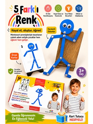Miranino Ahşap Eğitici Oyuncak Montessori Çöp Adam Ahşap Oyuncak Ahşap Yapboz Aktivite Eğitici Oyuncak Ahşap