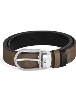 Montblanc At Nalı Tokalı Kahve - Siyah 30 mm Çift Taraflı Deri Kemer 220982