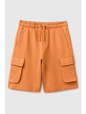 United Colors Of Benetton Erkek Çocuk Beli Ip Detaylı Ön Cepli Bermuda Şort Turuncu 6-14 Yaş