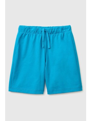 United Colors Of Benetton Erkek Çocuk Logo Işleme Detaylı Yan Cepli Bermuda Şort Mavi  6-14 Yaş