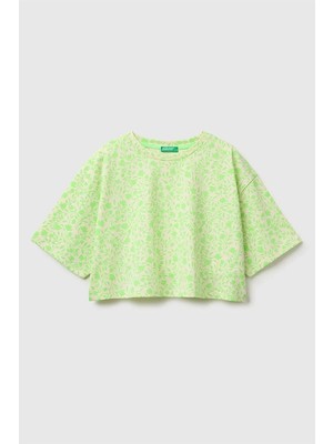 United Colors Of Benetton Kız Çocuk Tamamı Baskı Detaylı Oversize Crop T-Shirt Sarı 6-12 Yaş