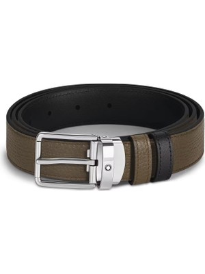 Montblanc Günlük Tokalı Haki - Siyah 30 mm Çift Taraflı Deri Kemer 221003