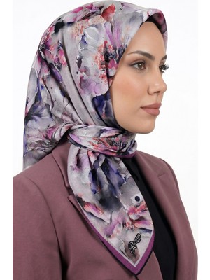 Hadiora Kadın Gri Mor Floral Desenli Organik Soft Pamuk Şal