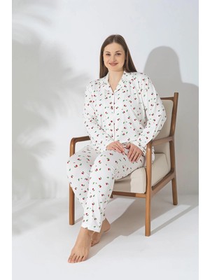 Pijamerry Büyük Beden Uzun Kol Milan Kumaş Pijama Takımı