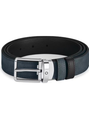 Montblanc Everyday Tokalı Kadife Mavi - Siyah 30 mm Çift Taraflı Deri Kemer 221005