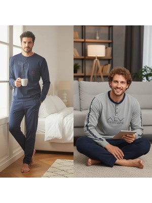 Bonbon Erkek Pamuklu Bohçalık Ve Çeyizlik 2 Adet 2'li Pijama Takımı ( AL007 V1, AL003 V2 ) BB2477