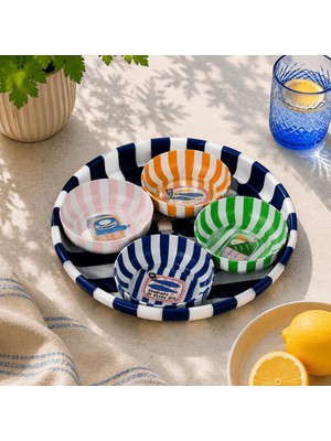 Sarkap Home 26 cm Sardines Mavi Meyve Tabağı ve 4'lü Çerezlik Seti