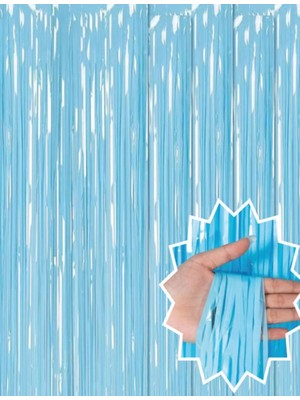 Uravas Store Mey Ithalat® Soft Mavi Püsküllü Kapı Perdesi - Parti, Baby Shower, Sünnet Süsü 1x2 M
