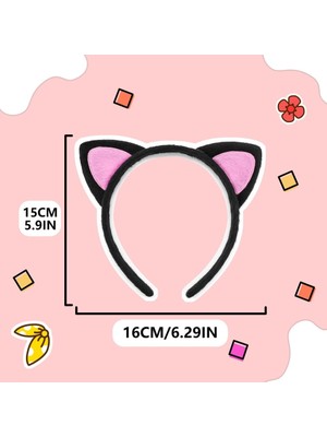 Uravas Store Mey Ithalat® Sevimli Kedi Kulak Pofuduk Kedi Taç Siyah Içi Pembe Renk 17X15 cm