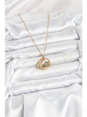 Uravas Store Mey Ithalat® 316L Çelik Zincir Gold Renk Zirkon Taşlı Kelebekli Kadın Kolye
