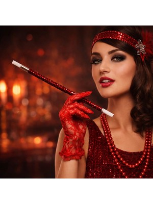 Uravas Store Mey Ithalat® 30 cm Kırmızı Payetli Sigara Tutacağı – 1920’LER Gatsby Parti Aksesuarı