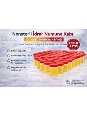 Bezos Nonsteril Idrar Numune Kabı 100 ml Sızdırmaz Kapaklı Steril Olmayan Numune Kabı Laboratuvar ve Medikal Kullanım 100 Adet