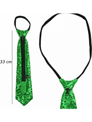 Uravas Store Mey Ithalat® Yeşil Renk Pul Payetli Işıltılı Parti Kravatı 33 cm