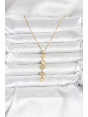 Uravas Store Mey Ithalat® 316L Çelik Gold Renk Şans Kolyesi Y Model Zirkon Taşlı Kadın Kolye