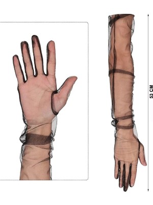 Uravas Store Mey Ithalat® Uzun Boy Likralı Siyah Renk Yetişkin Mega Tül Eldiven 53 cm