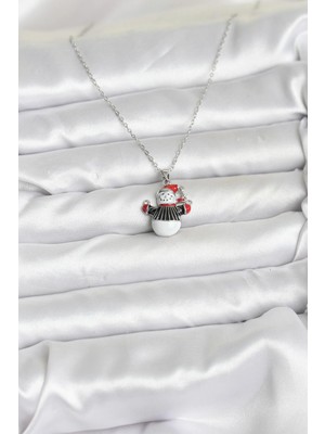 Uravas Store Mey Ithalat® 316L Çelik Zincir Gümüş Renk Kardan Adam Figürlü Yılbaşı Temalı Kadın Kolye