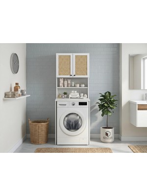 Kenz Life Kenzlife Çamaşır Makinesi Dolabı Hayzum Mat Beyaz 180*066*55 Jut Kare Kapak Mdf Gövde