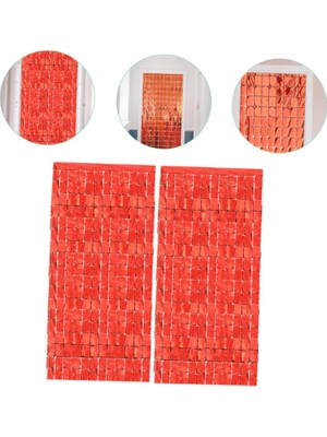 Uravas Store Mey Ithalat® Ekstra Metalize Kırmızı Renk Disko Dikdörtgen Kesim Kapı Perdesi Dekorasyon 1x2 Metre