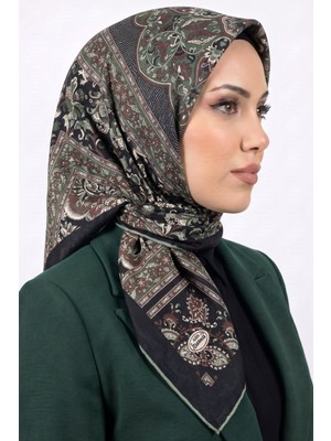Hadiora Kadın Siyah Yeşil Etnik Desen Organik Pamuk Soft Eşarp