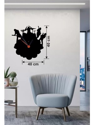Uravas Store Mey Ithalat® Rock Band ve Müzik Temalı Ahşap Duvar Saati - 40X40 cm Lazer Kesim