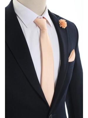 Brianze Somon Kravat Mendil Yaka Çiçeği Set %100 Microfiber Desenli Şık Erkek Aksesuarı