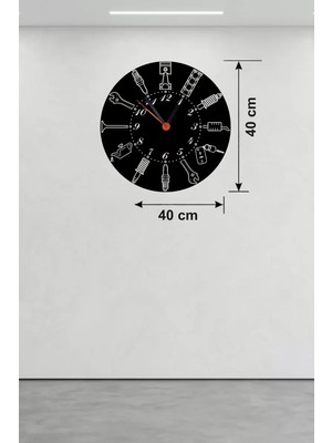 Uravas Store Mey Ithalat® Otomobil Parçaları Tasarım Ahşap Duvar Saati - 40X40 cm Mekanik Saat