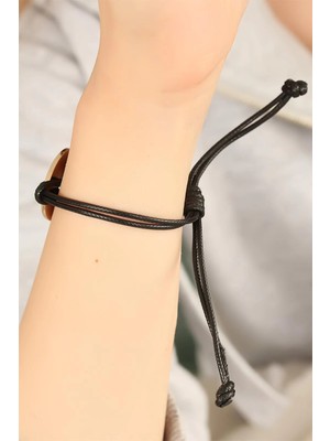 Uravas Store Mey Ithalat® Love (Aşık) Siyah Deri Ipli Unisex Mood Bileklik
