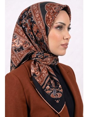 Hadiora Kadın Siyah Turuncu Siyah Etnik Desen Organik Pamuk Soft Eşarp