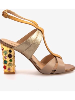 Hawen Angels Kadın Kösele Taban 9,5cm Taşlı Topuklu Gece & Abiye Ayakkabı 380-74