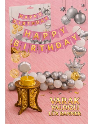 Party Express Altın Varak Yaldızlı Lüks Happy Birthday Banner - Pembe