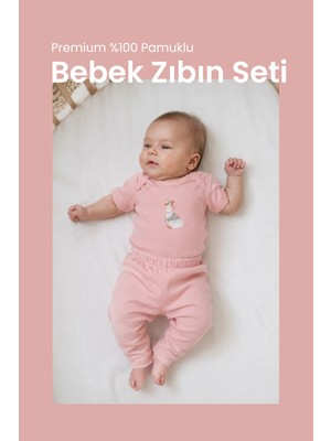 Premium %100 Pamuklu Çıt Çıtlı Nakışlı Bebek Zıbın Body 2li Set Takım