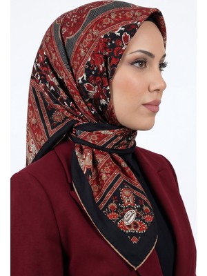 Hadiora Kadın Kırmızı Siyah Etnik Desen Organik Pamuk Soft Eşarp