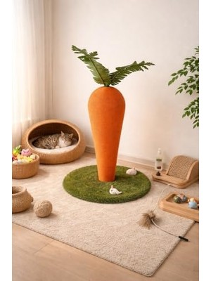 MWX Teknoloji Havuç Figürlü Kedi Tırmalama Tahtası 40X65 cm Jüt Halat Kaplama Çimli Tabanlı Dekoratif Kedi Tırmalama Direği Oyuncaklı Kedi Aktivite Ürünü