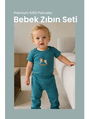 Premium %100 Pamuklu Çıt Çıtlı Nakışlı Bebek Zıbın Body 2li Set Takım