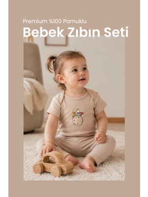 Premium %100 Pamuklu Çıt Çıtlı Nakışlı Bebek Zıbın Body 2li Set Takım
